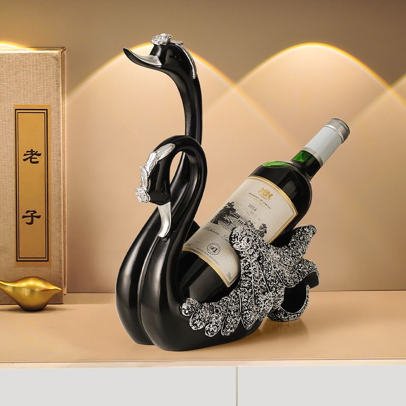 欧式黑天鹅情侣酒架装饰摆件玄关客厅酒柜办公室家居进门鞋柜摆件