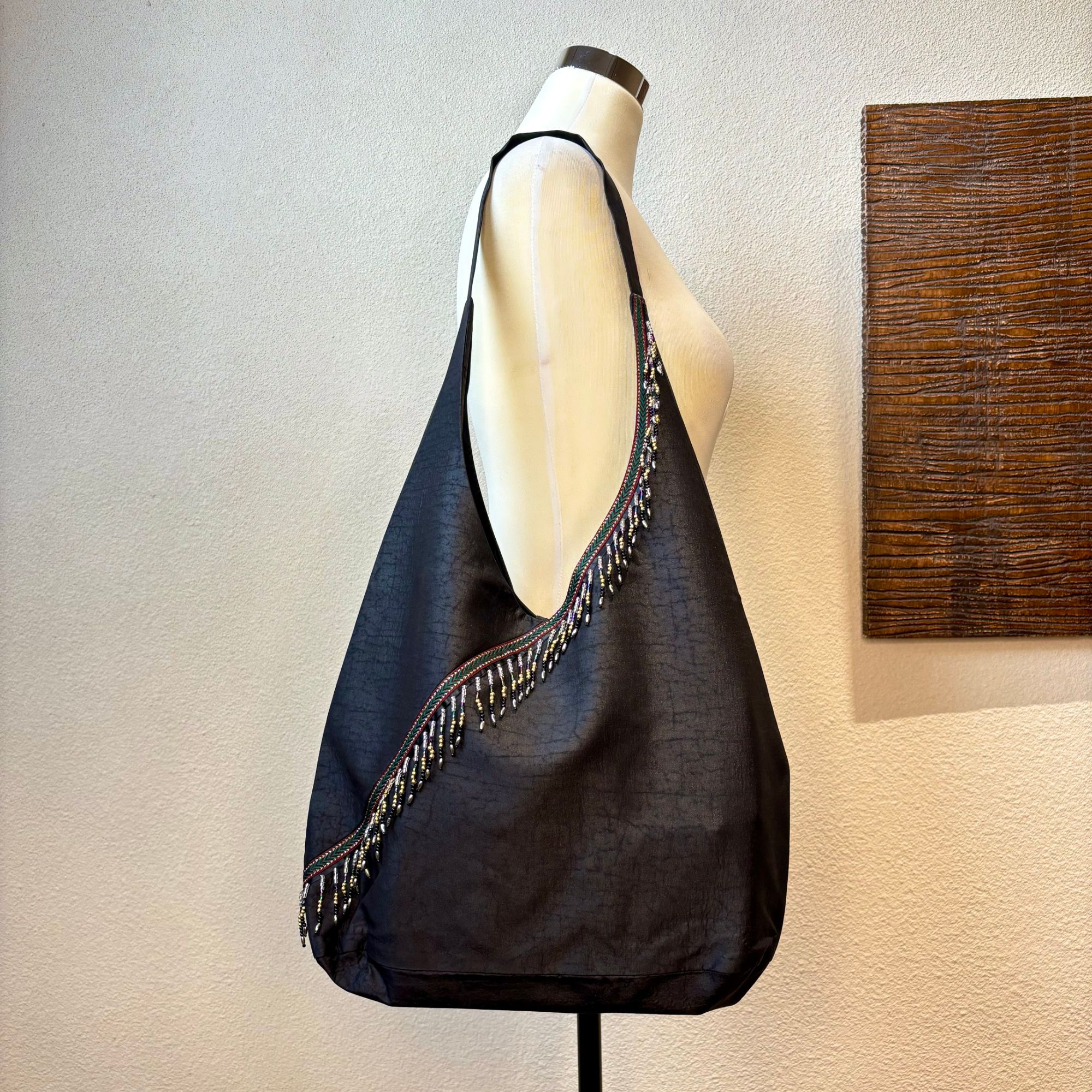 非遗香云纱满分桑蚕丝龟裂纹国风百搭简约款黑色女士单肩包