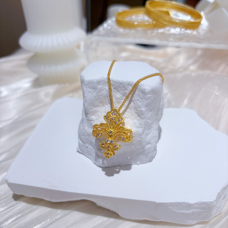 坠链均足银 足银镀金【莱坤鸢尾花套链】鸢尾花时尚欧洲王室图腾