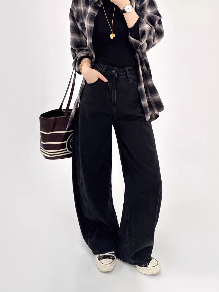 SU【259】花67 愫真 2025秋季新款黑色弯刀牛仔裤遮肉显瘦~