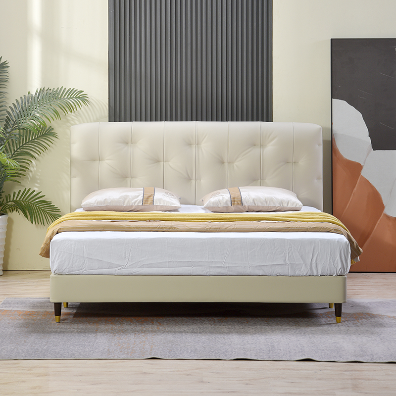 主卧真皮床2456款轻奢极简风格头层牛皮床客厅家用创意极简风