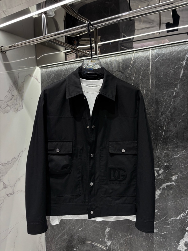 DG迪嘎雅春夏款外套精梳棉小翻领休闲百搭经典印花气质夹克款黑色