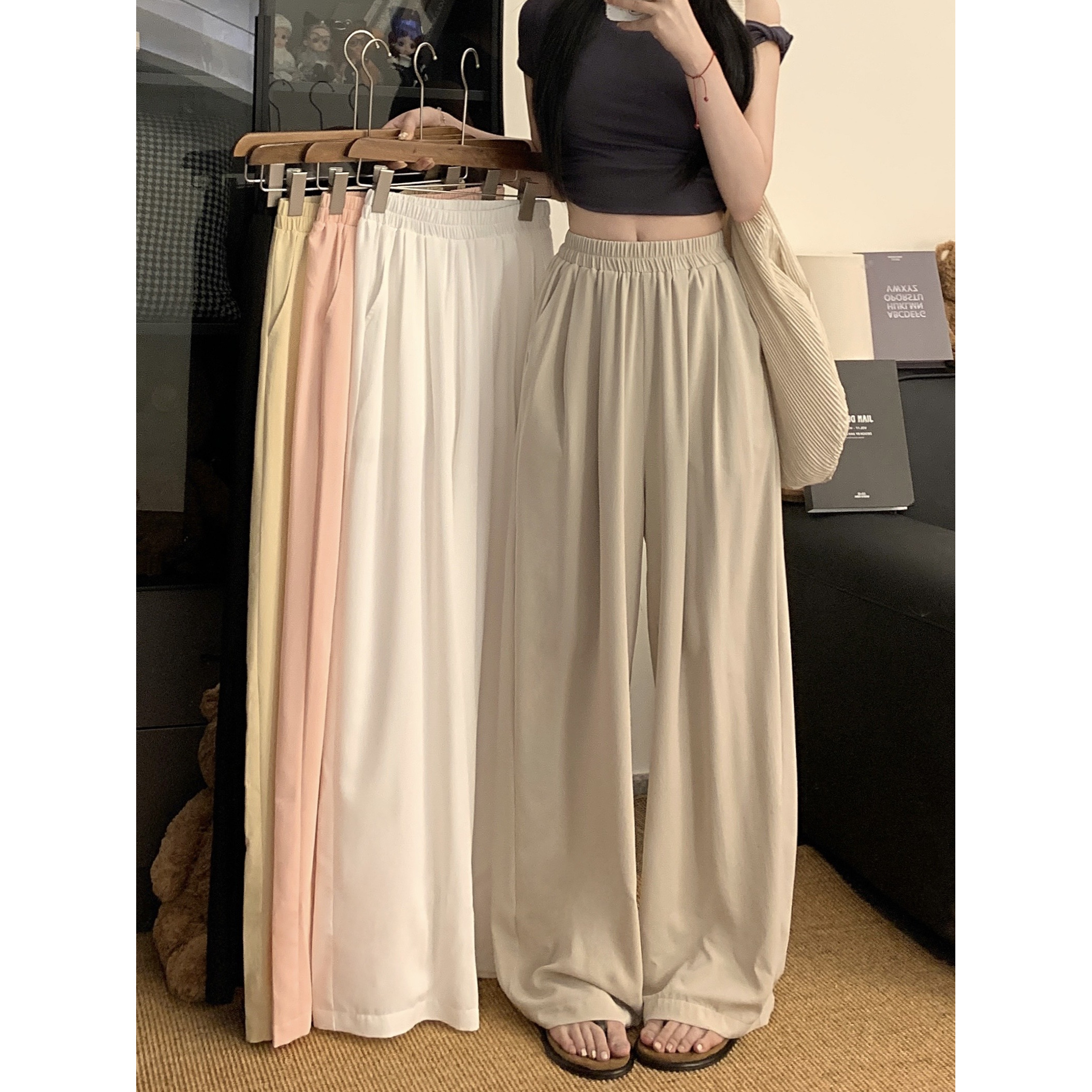 大码胖mm遮肉显瘦阔腿裤女2025新款宽松百搭凉凉高腰休闲裤夏