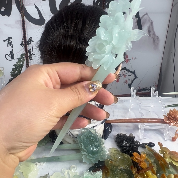 定制蛇纹石玉菀*毛货发饰