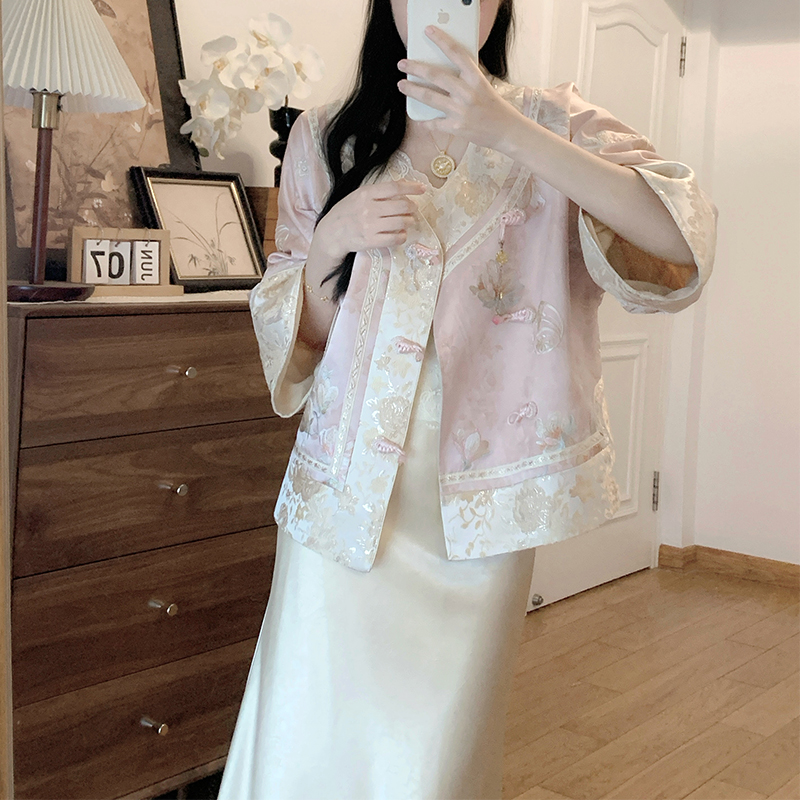 【金玉满堂】两件套新中式刺绣粉色外套女款早秋独特上衣半裙25105