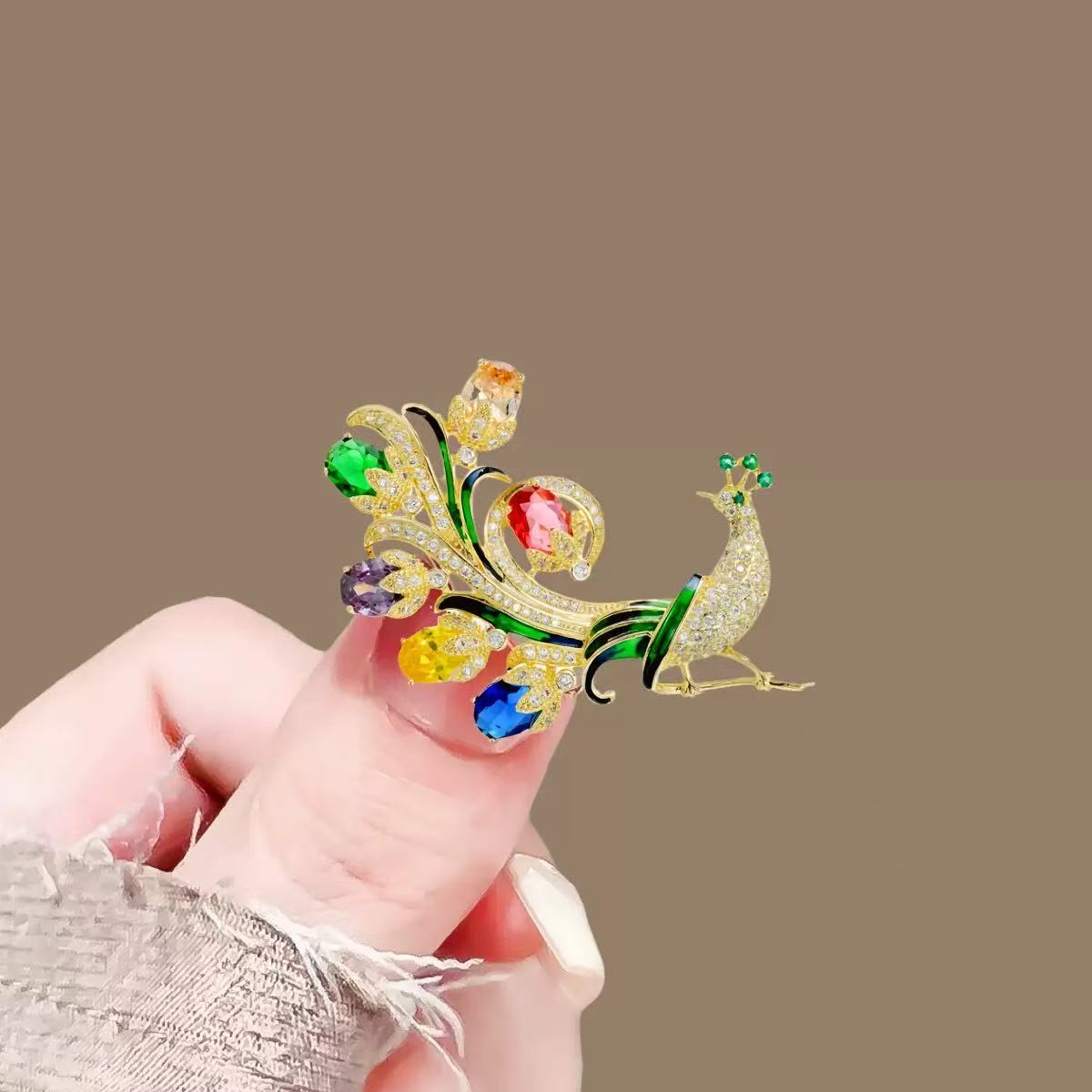 铜合金合成锆石胸针 【七彩孔雀】胸针超闪精致胸花
