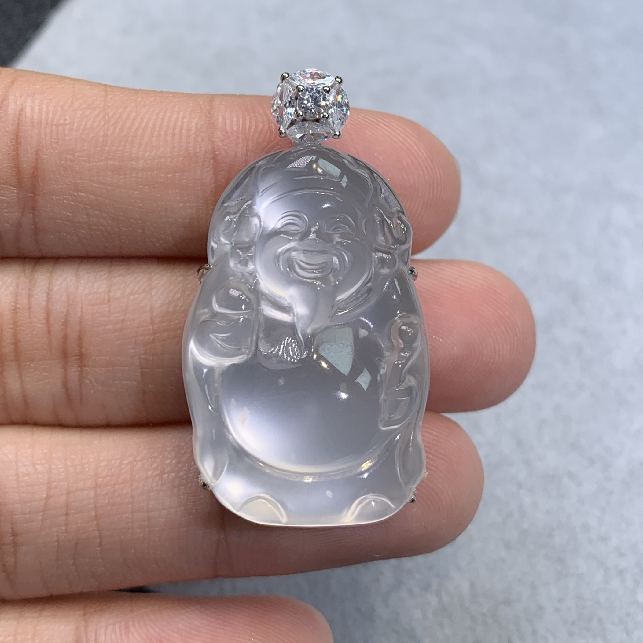 石英质玉财财吊坠s925银镶嵌简约设计