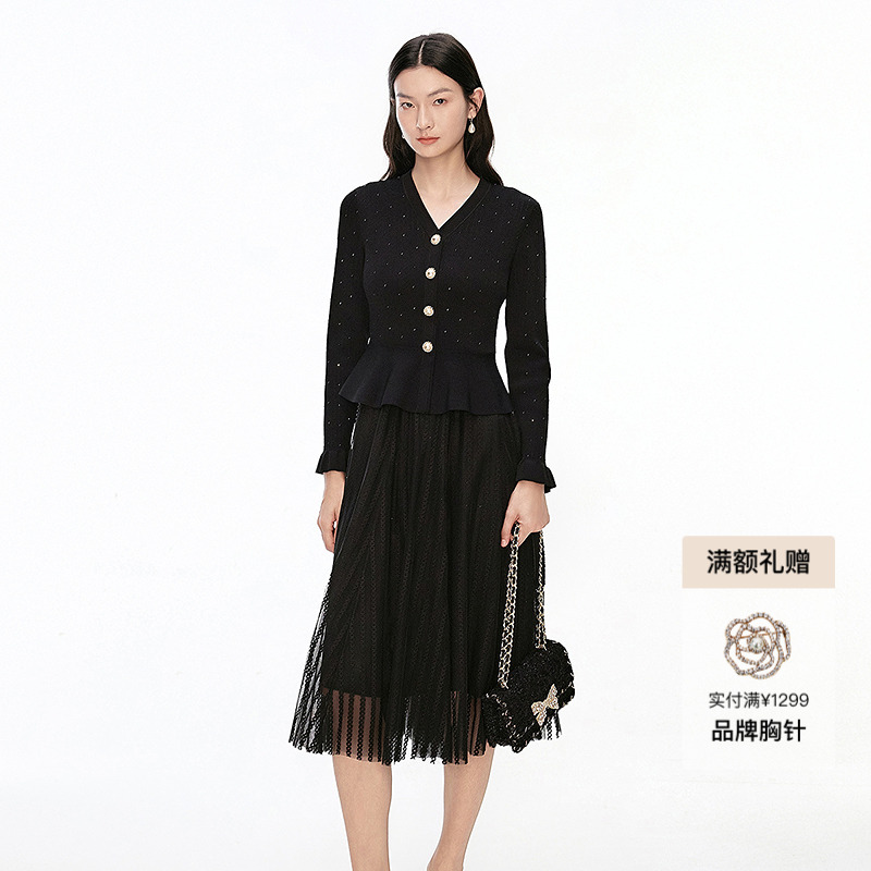 珂莱蒂尔Koradior商场同款2026春新款气质优雅两件套针织连衣裙女