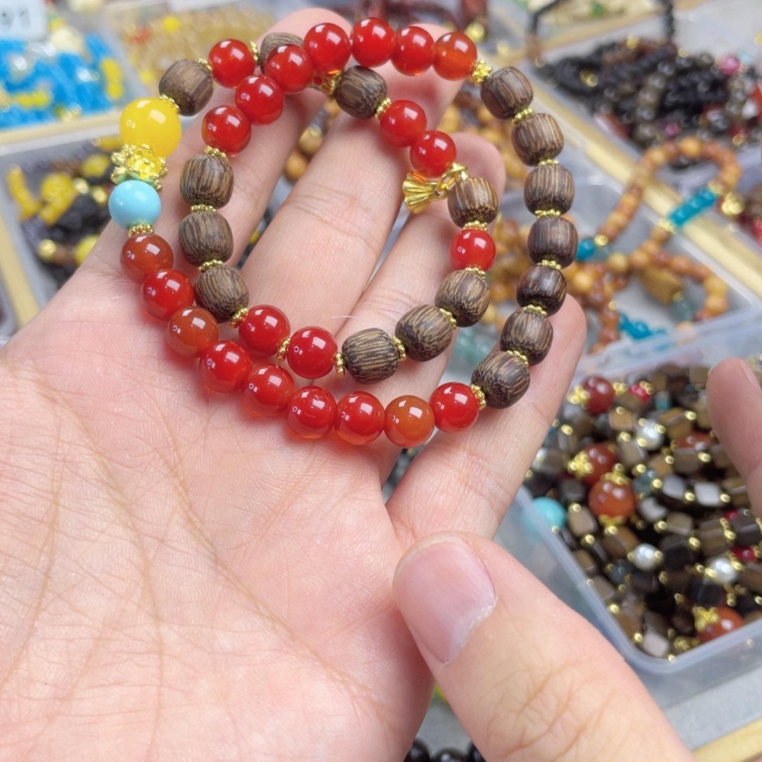 檀香紫檀（小叶紫檀）手串银S925镀金镶嵌