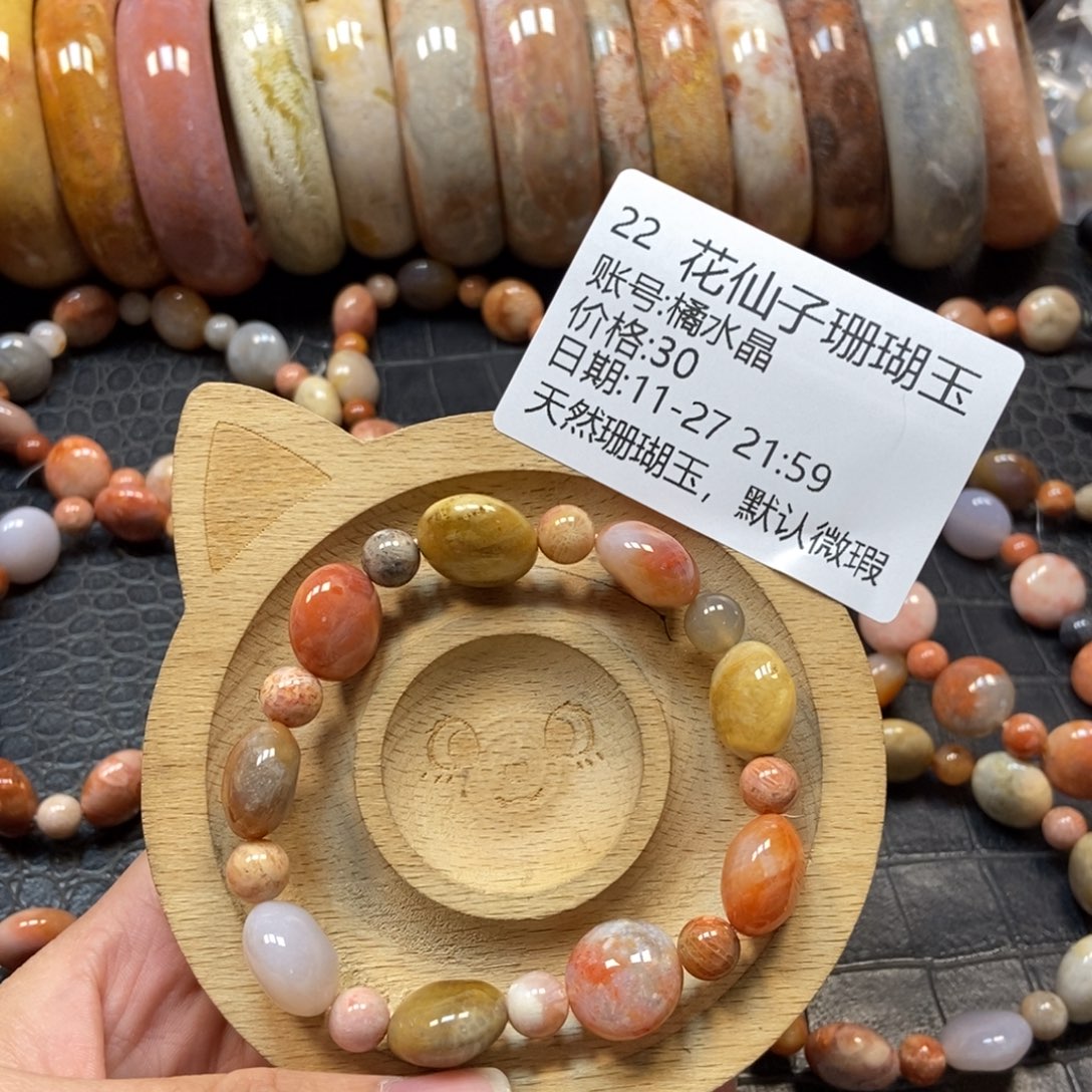 橘***晶硅化珊瑚（珊瑚玉）未镶嵌珠宝半成品22