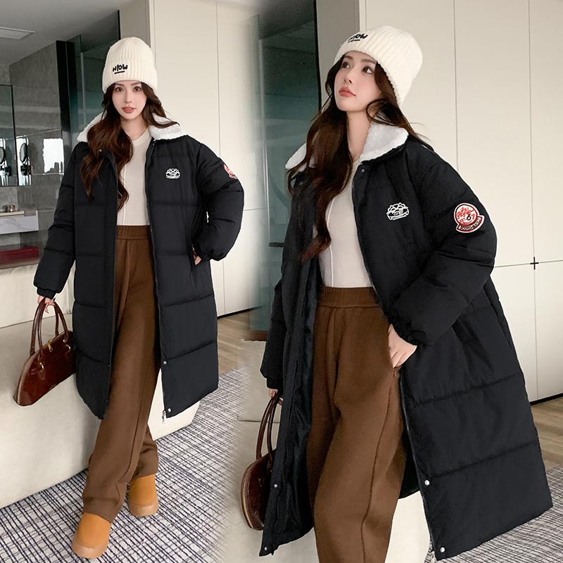 翻领棉服女中长款2024新款美式复古棉衣休闲百搭宽松棉袄冬装