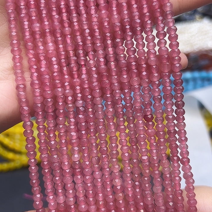 玛瑙/玉髓未镶嵌珠宝半成品T600   4m天然红纹刻面圆珠一条