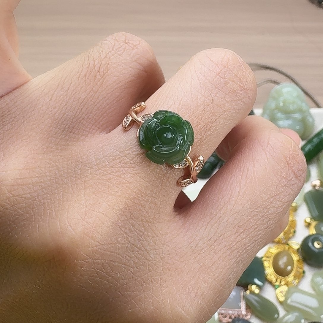 和田玉（碧玉）银S925镶嵌戒指