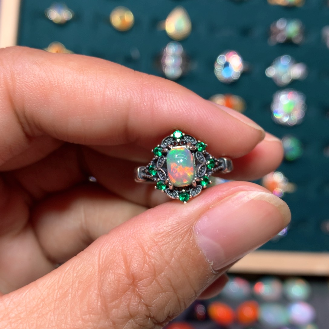 欧泊戒指款式银S925镶嵌