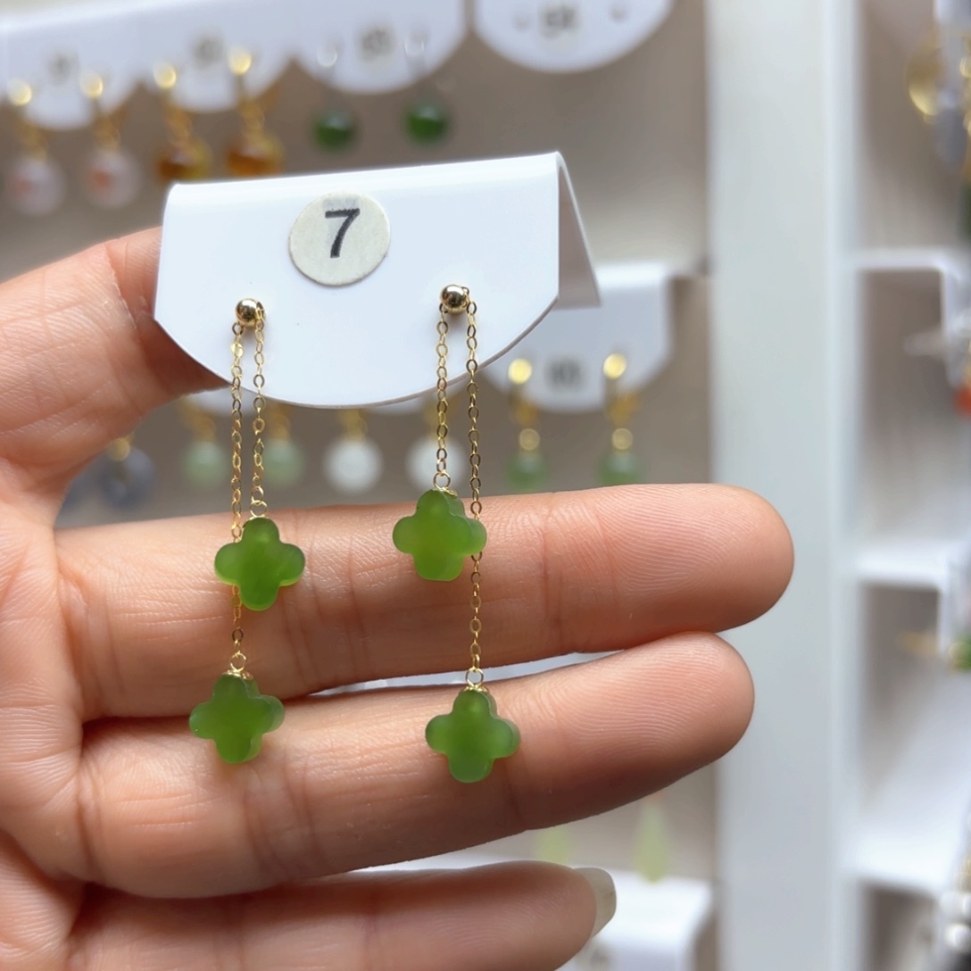 和田玉耳饰18K金镶嵌