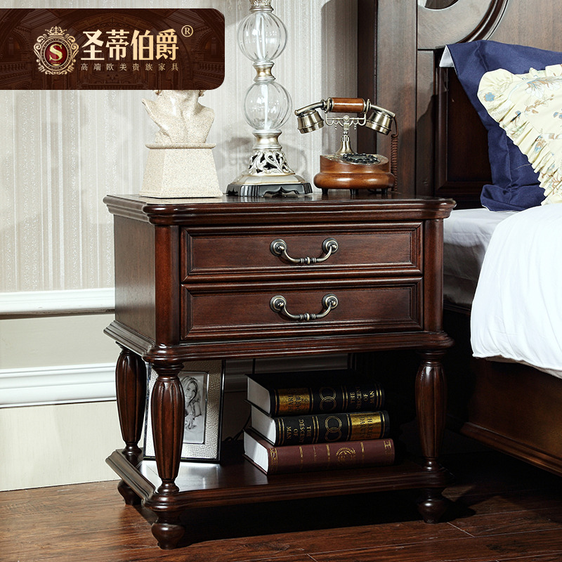 简约美式实木床头柜可带指纹锁主卧室家具乡村床边柜储物柜63公分