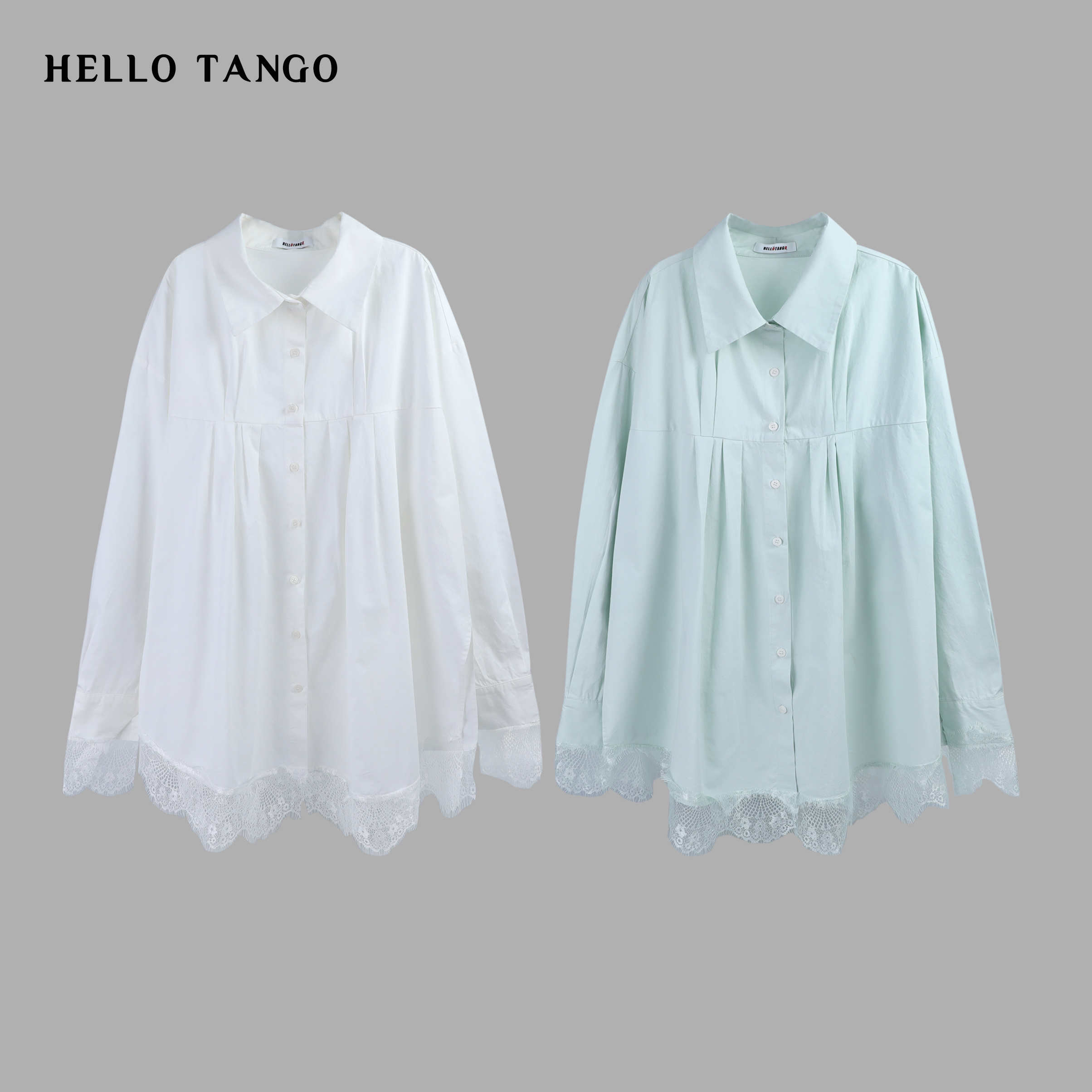 HELLOTANGO《幻羽流光》春季新品甜美气质蕾丝拼接宽松衬衫25010#