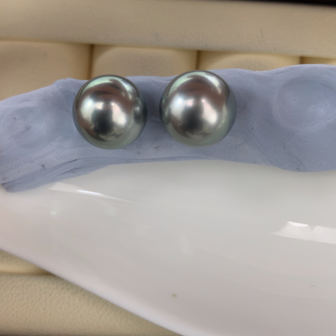 定制海水珍珠未镶嵌裸珠10-11mm铂金灰裸珠两颗