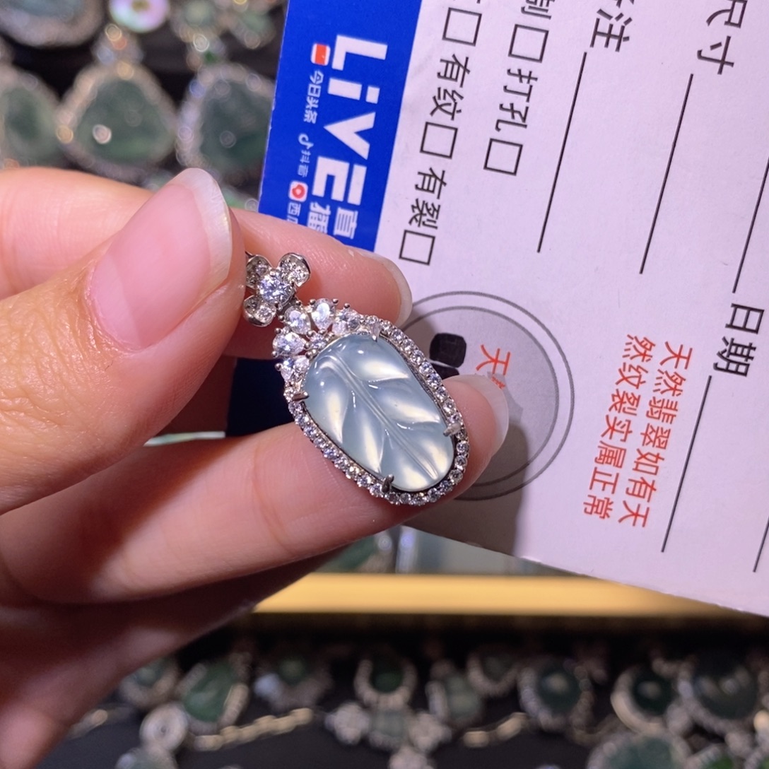 翡翠银S925镀金镶嵌颈饰