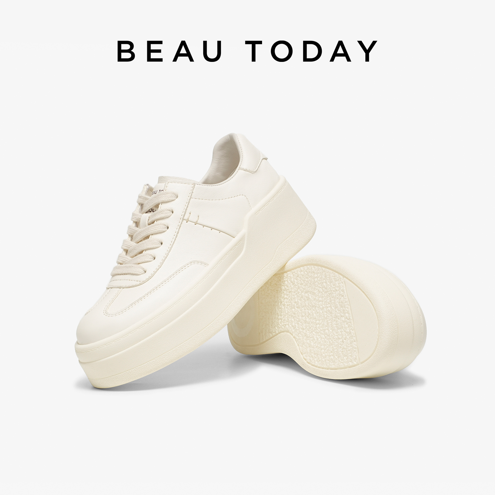 BeauToday运动休闲鞋女2025新款春季板鞋女厚底增高真皮小白鞋女