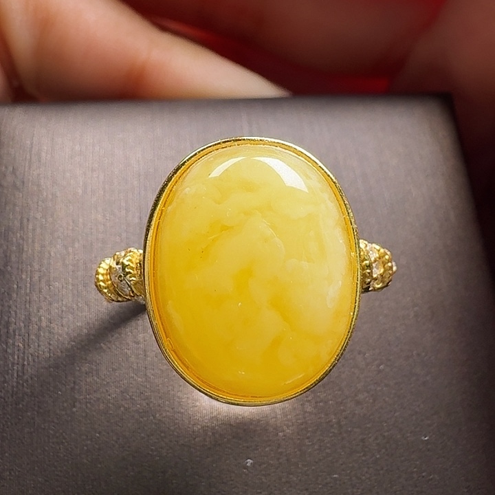 蜜蜡银S925镶嵌戒指戒指