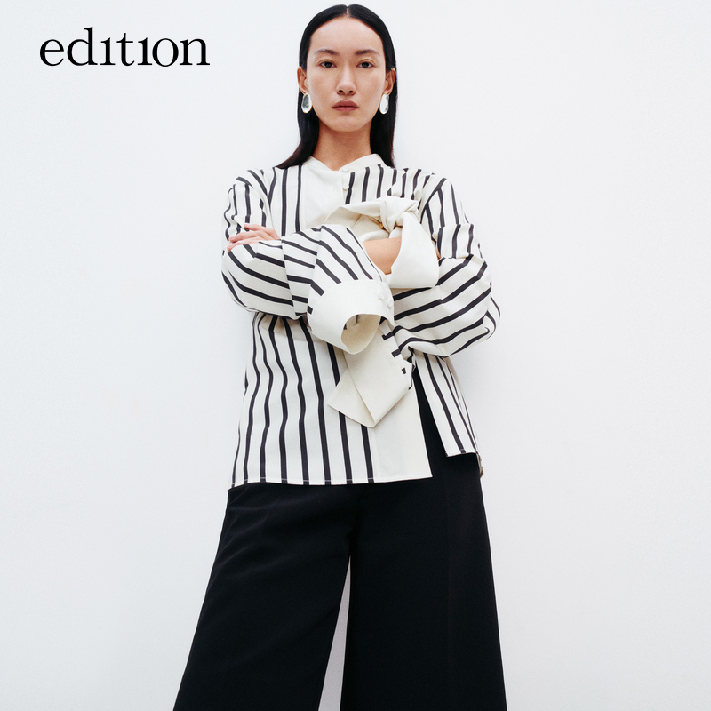 edition夏款艺术黑白竖条纹丝棉衬衫#EBD2TOPT10