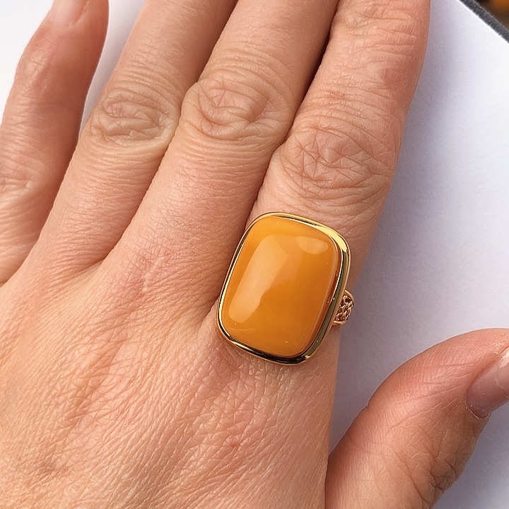 蜜蜡戒指银S925镶嵌戒指