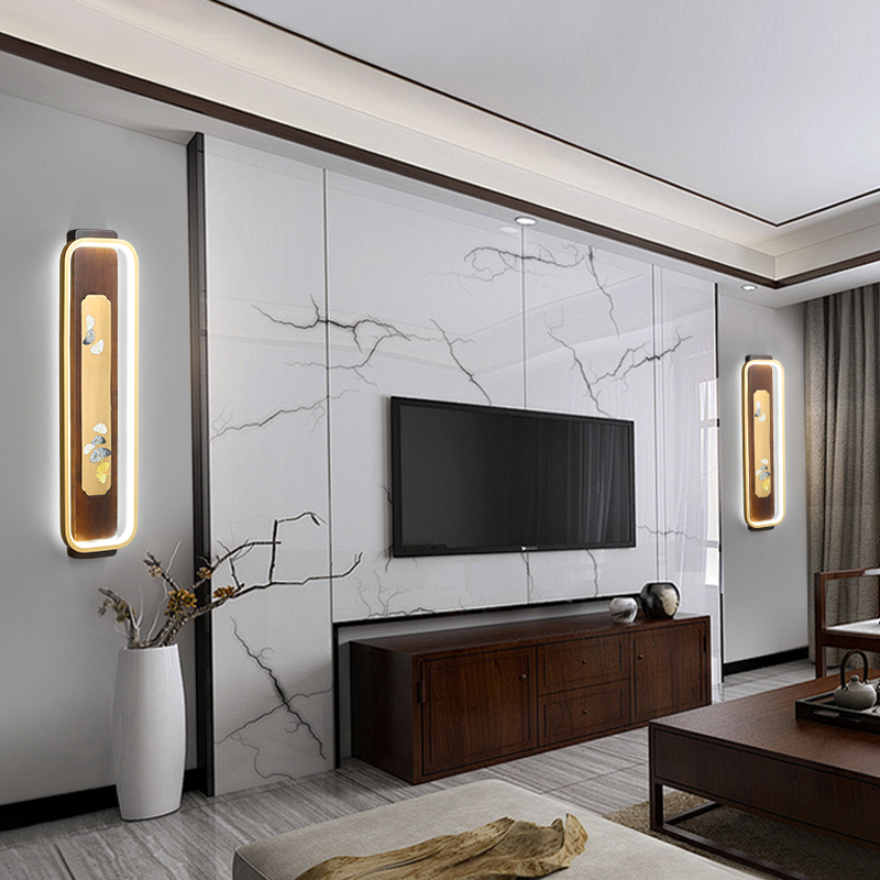 新中式实木壁灯全铜大气长条客厅背景墙灯禅意中国风卧室床头灯