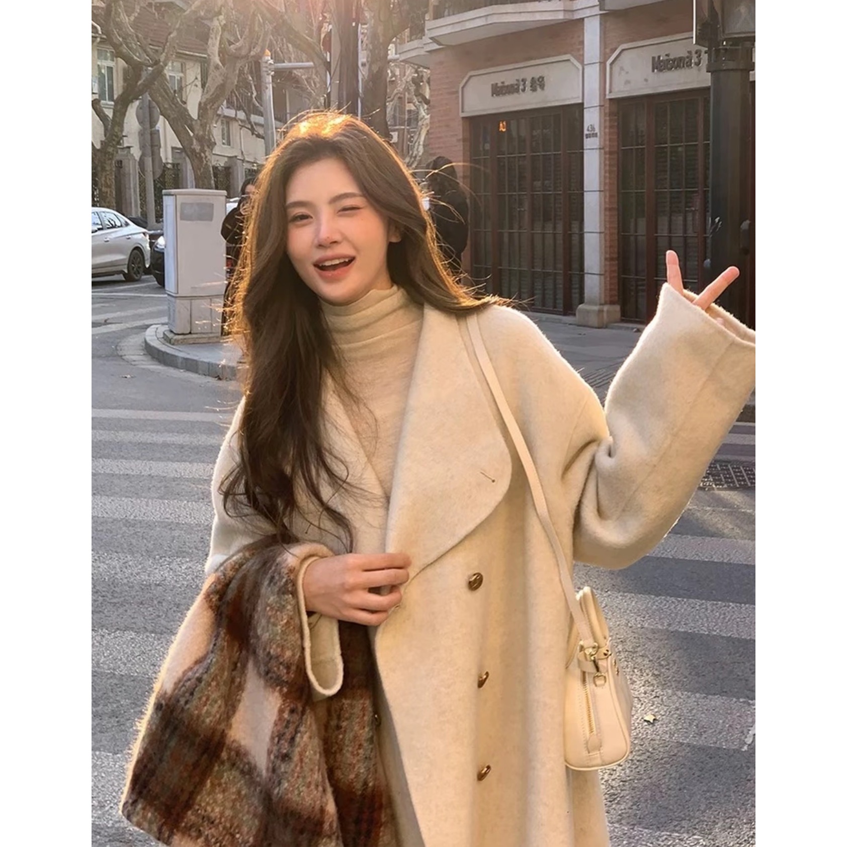 【富士山下】25秋冬季新款羊毛大衣韩系腰带款羊绒长款大衣外套8076