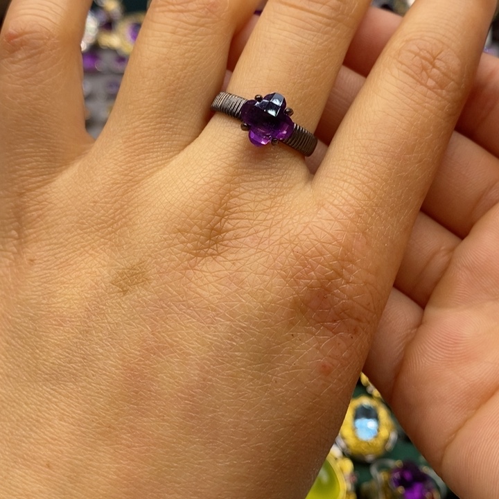 水晶戒指银S925镶嵌天然水晶戒指