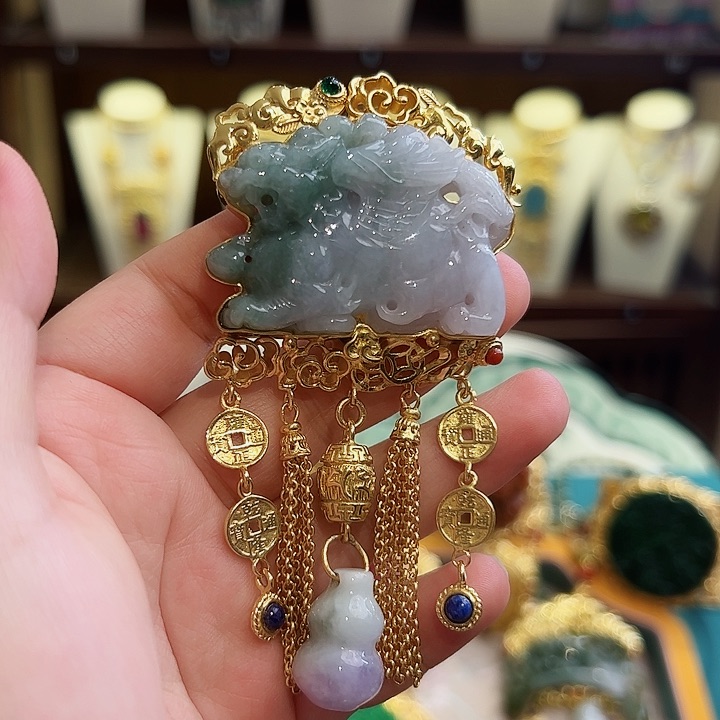 翡翠颈饰银S925镶嵌古风