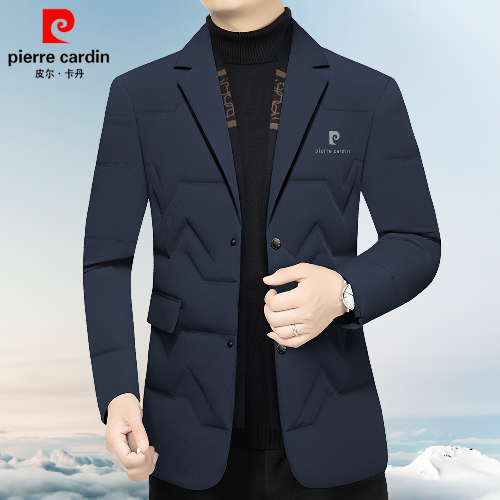 皮尔卡丹高档羽绒西服2025冬季新款中年男士商务休闲保暖西装上衣