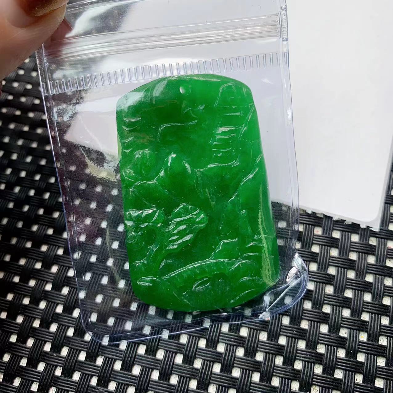 [小石]A1343绿色山水牌吊坠