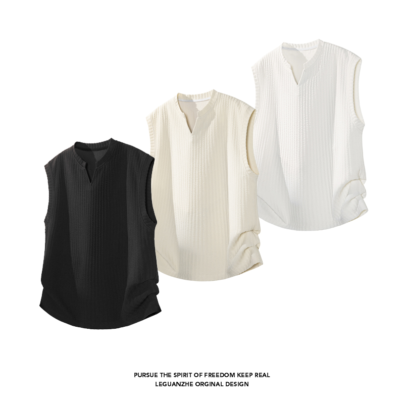 夏季薄款冰感男士背心大码宽松百搭休闲运动无袖T恤健身v领坎肩