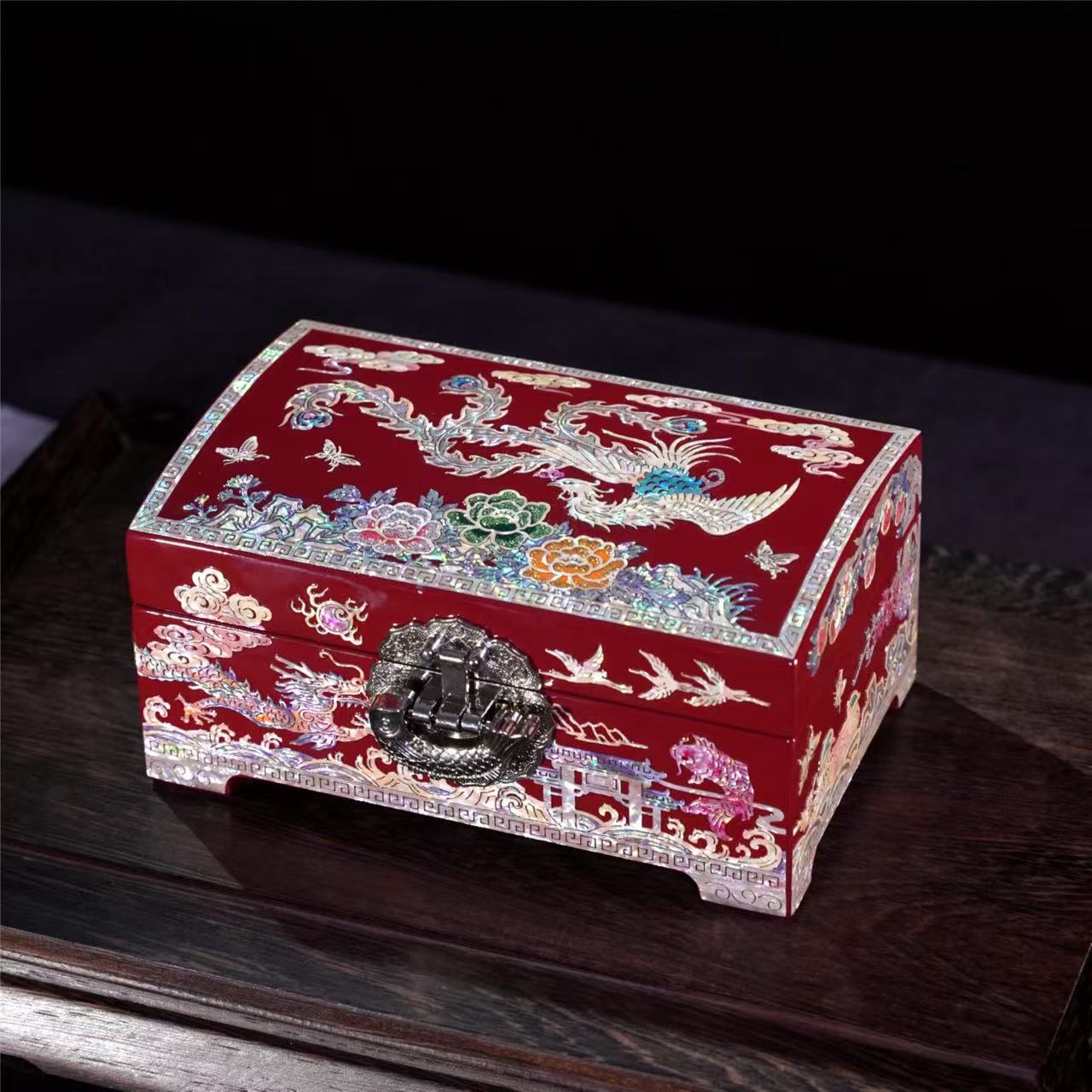 BK156【龙凤呈祥】翻盖螺钿漆器手工中式高档精致送礼首饰盒