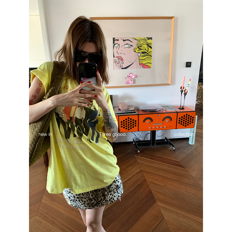 THREE GOOOD/三吉 音乐节 乐队人物印花宽松大版T恤Y725Y10366