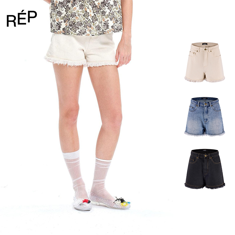  【5折】REP-COEMES设计师奶白色/黑色/浅牛仔毛边短裤（特价NO退换）