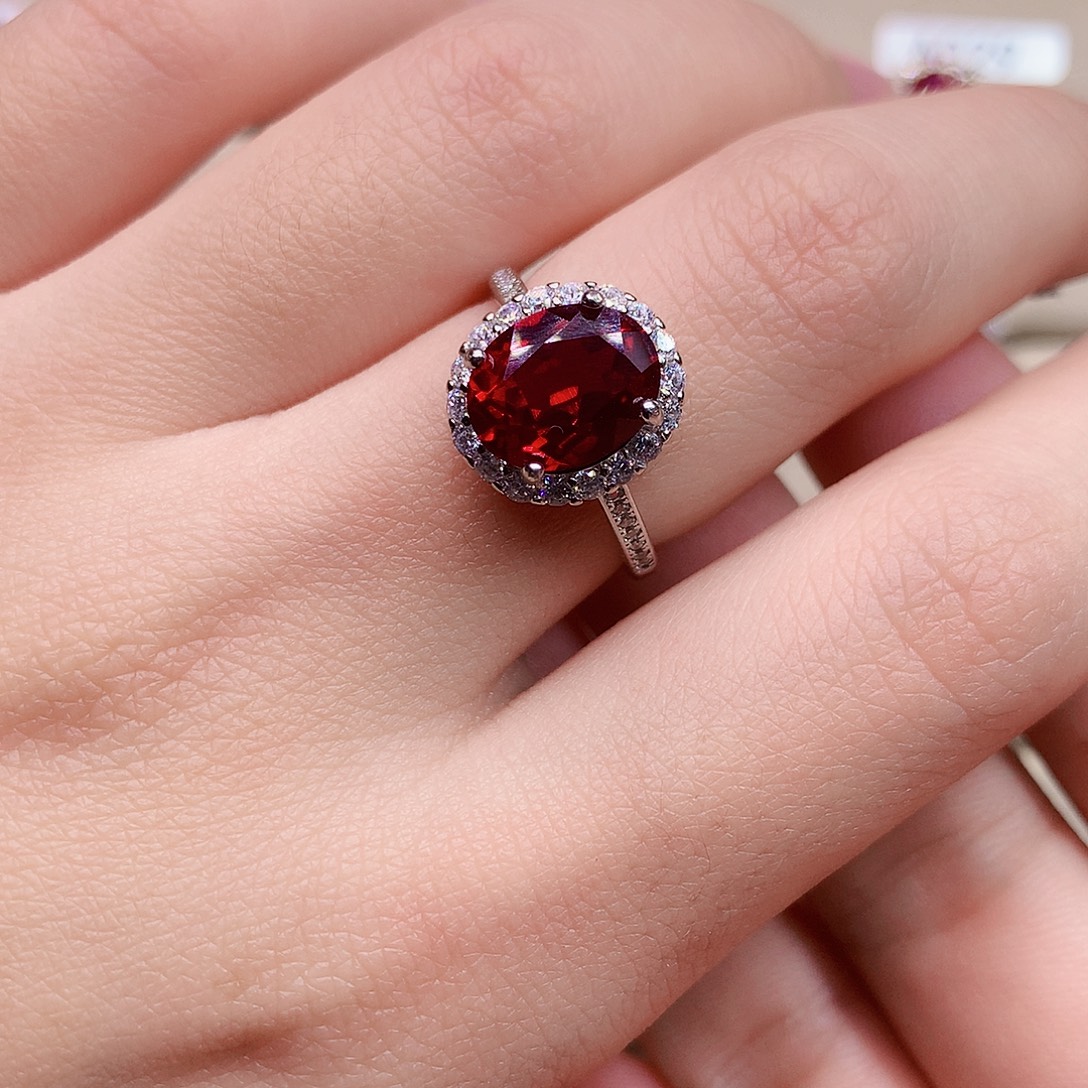 红宝石戒指银S925镶嵌