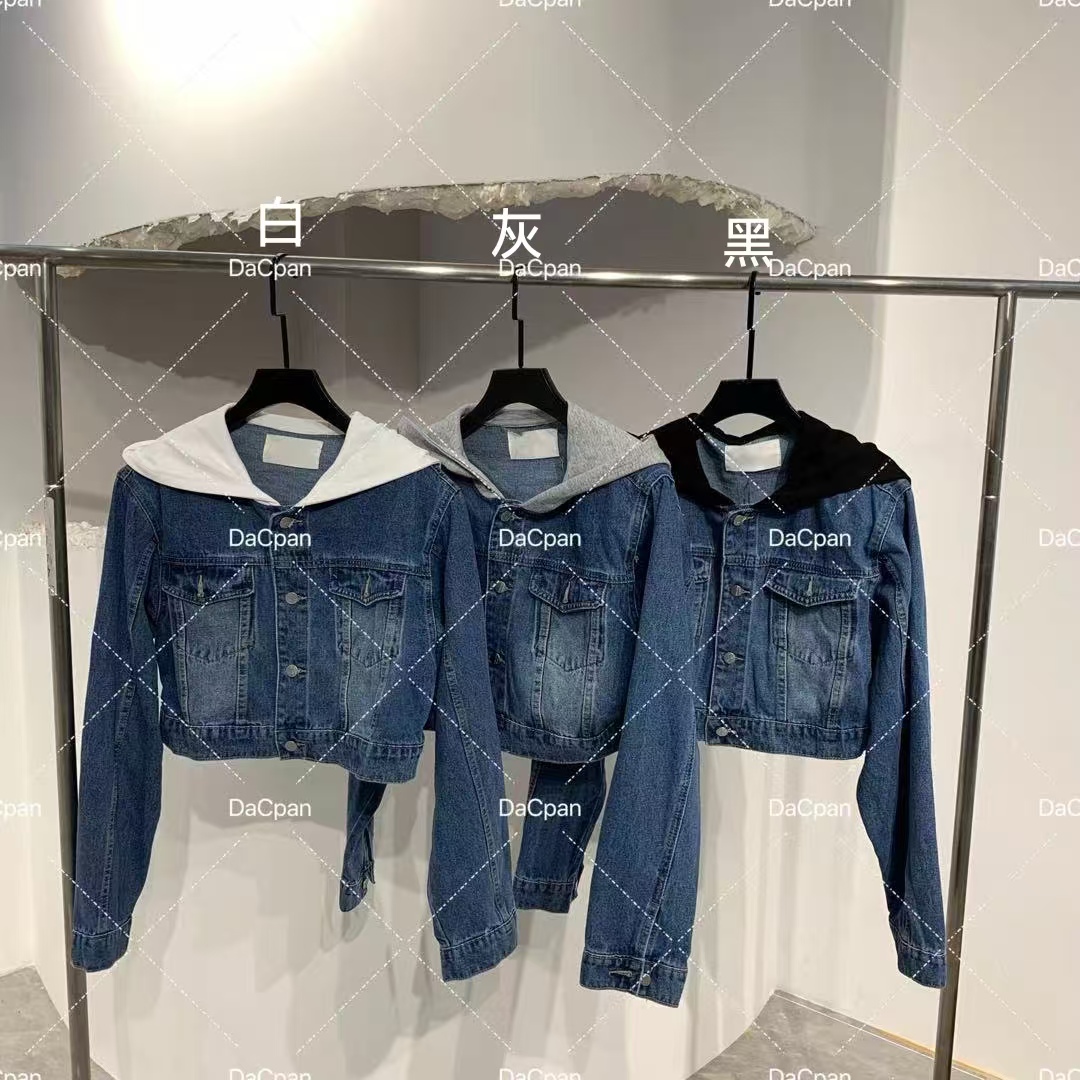 DACPAN-“拼色美学”拼色连帽短款牛仔外套2025/盼·PP 25090