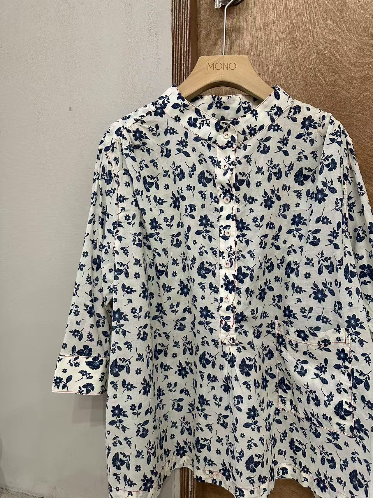 韩国正品/不支持退换/HJ/蓝花翻领衬衣/0518/10/35