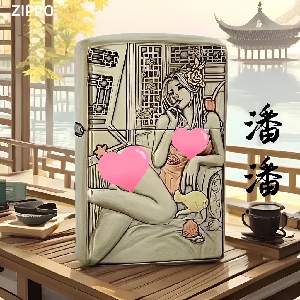 ZIPPO打火机【二代潘潘】白铜套壳重甲古典美女防风礼品礼盒装 DYJ1