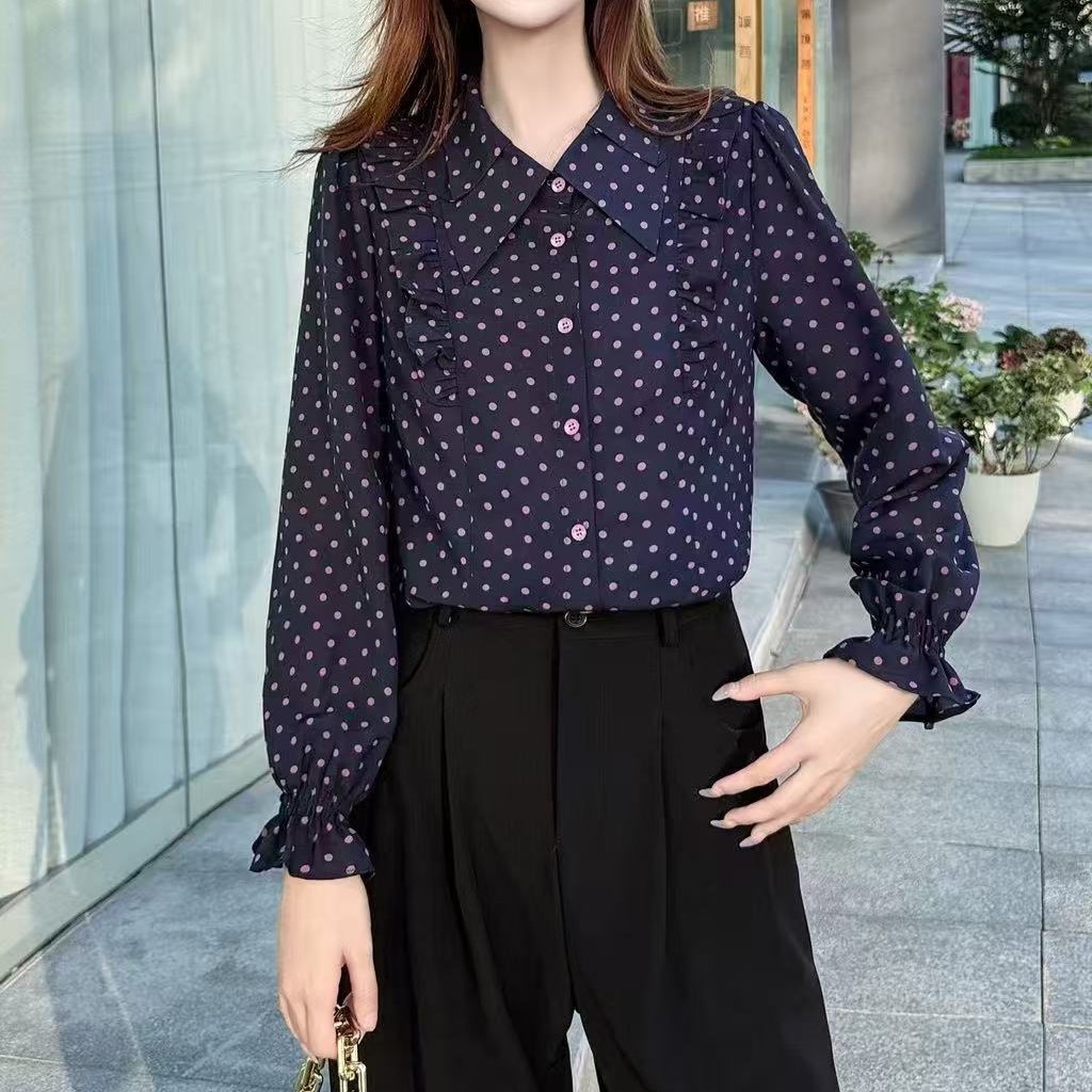 韩范时尚长袖碎花女衬衫气质减龄百搭显瘦印花衬衣