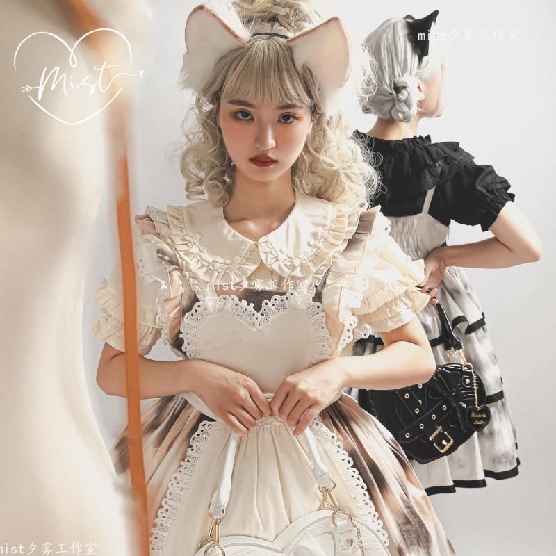 2023秋奶油炼奶Lolita娃娃领泡泡袖蕾丝短袖衬衫