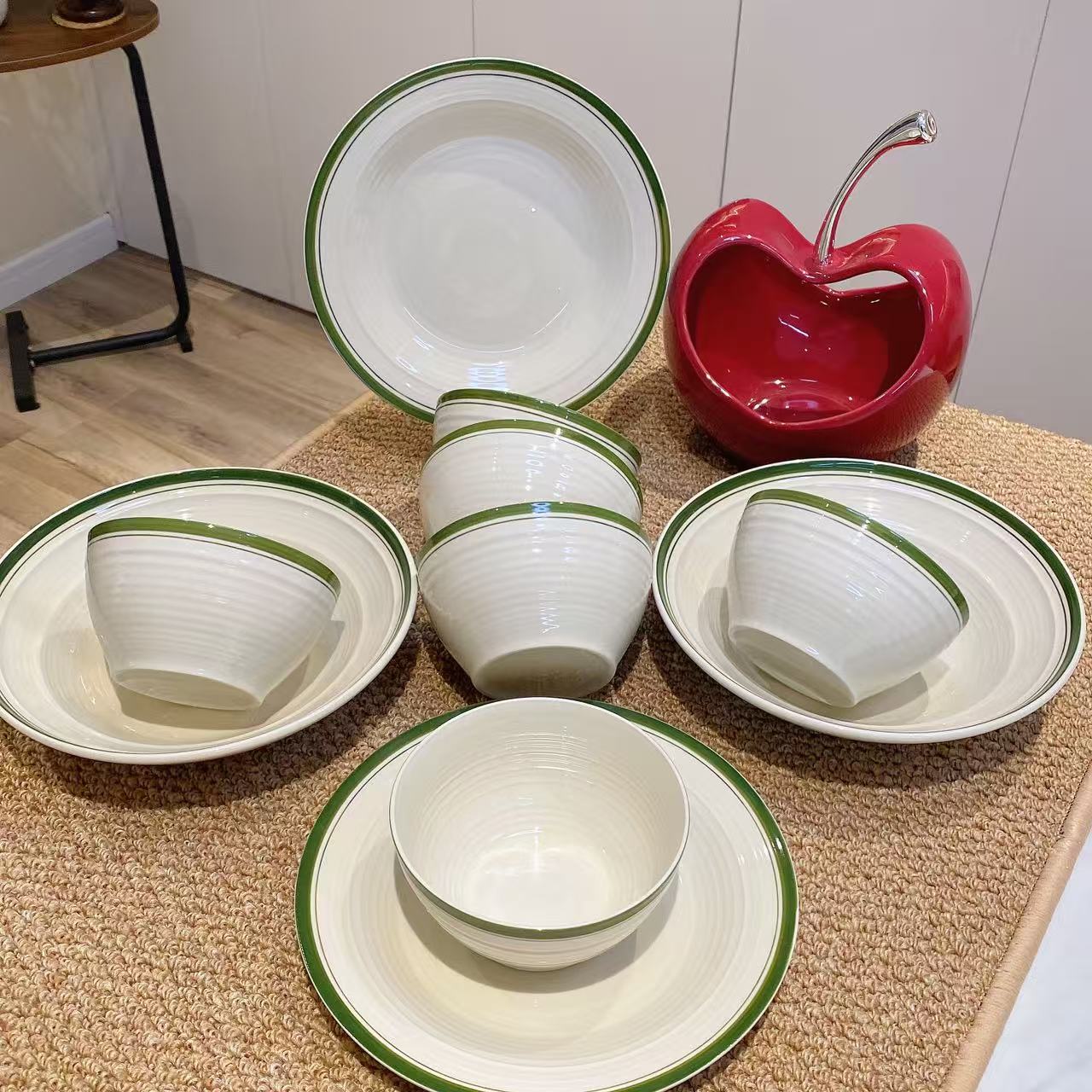 爆款韩国ins奶油色陶瓷家用创意网红餐具碗盘10件套套装