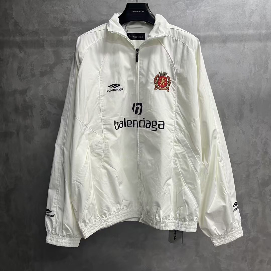 未使用 Balenciaga/巴黎世家 白色字母印花拉链立领夹克外套/46