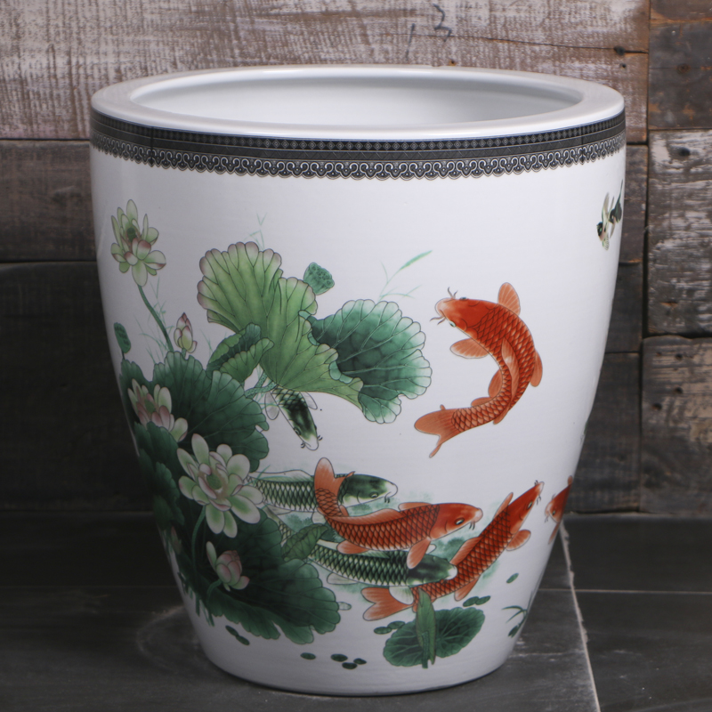 景德镇陶瓷养鱼缸大号庭院荷花水缸客厅书房摆件书画卷轴缸加高款