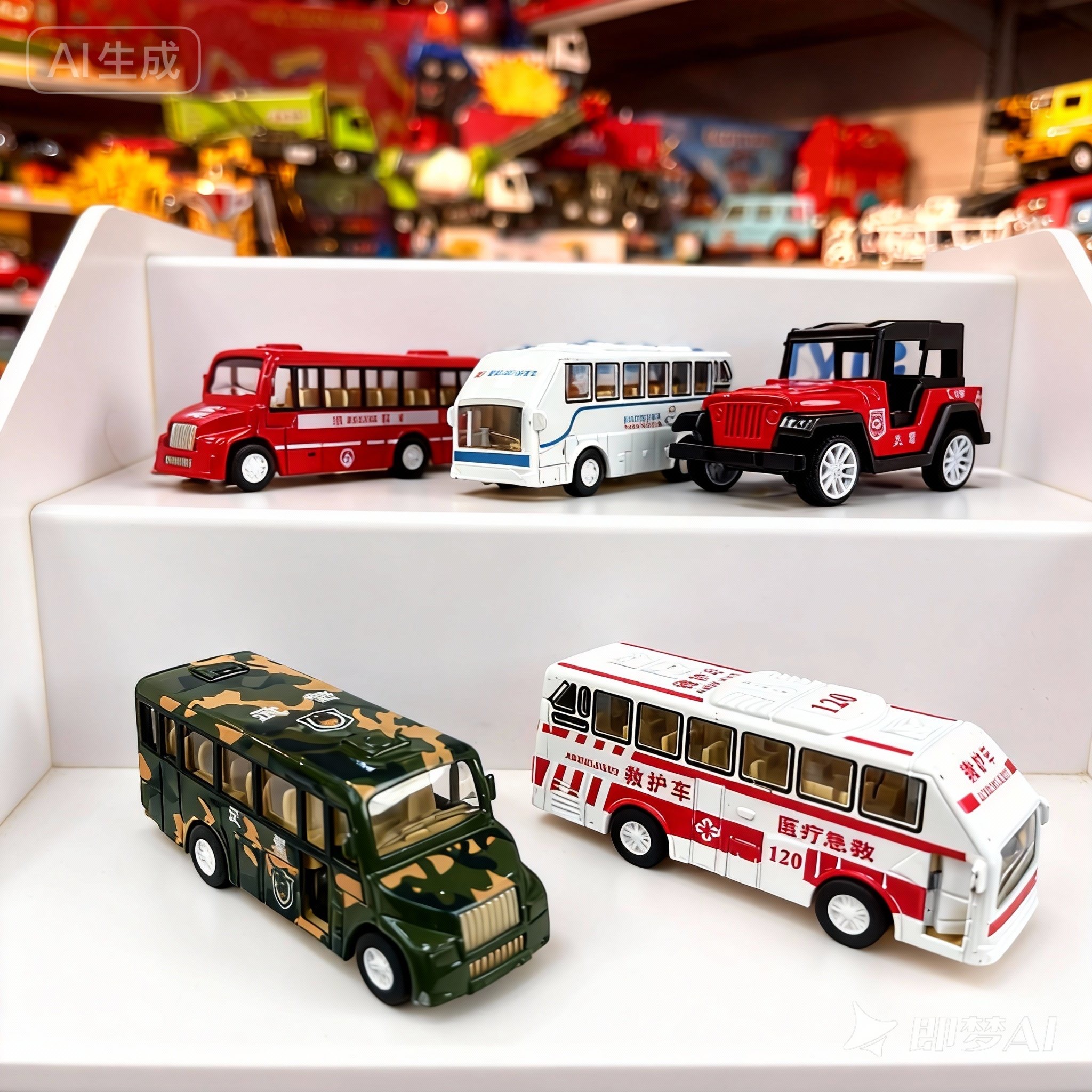[到手5台]合金开门巴士4台+消防越野车1台回力前行电商包装