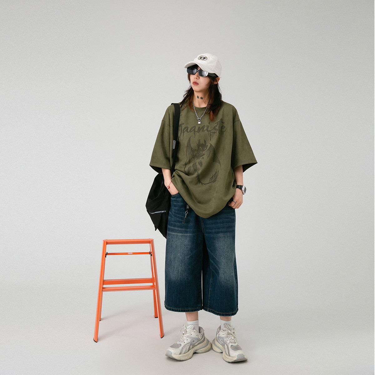 美式复古短袖T恤男潮牌无牙仔印花夏季半袖宽松ins学院风百搭上衣