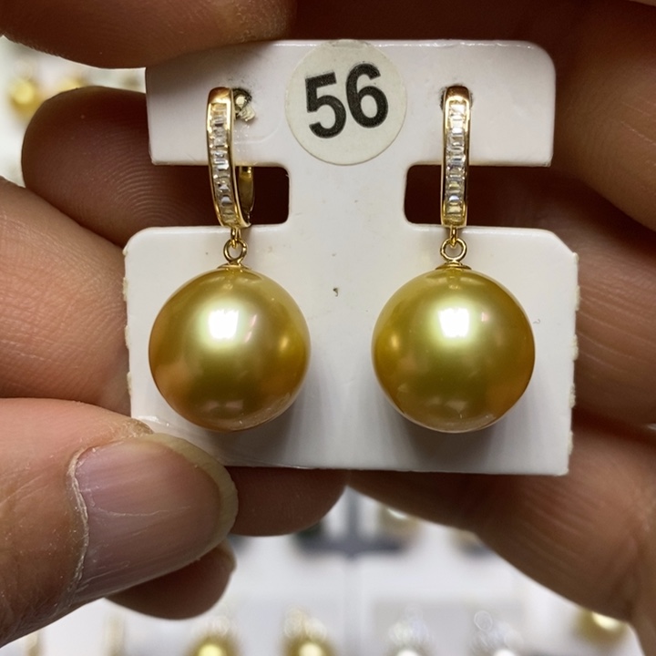 海水珍珠金珍珠耳环18K金镶嵌