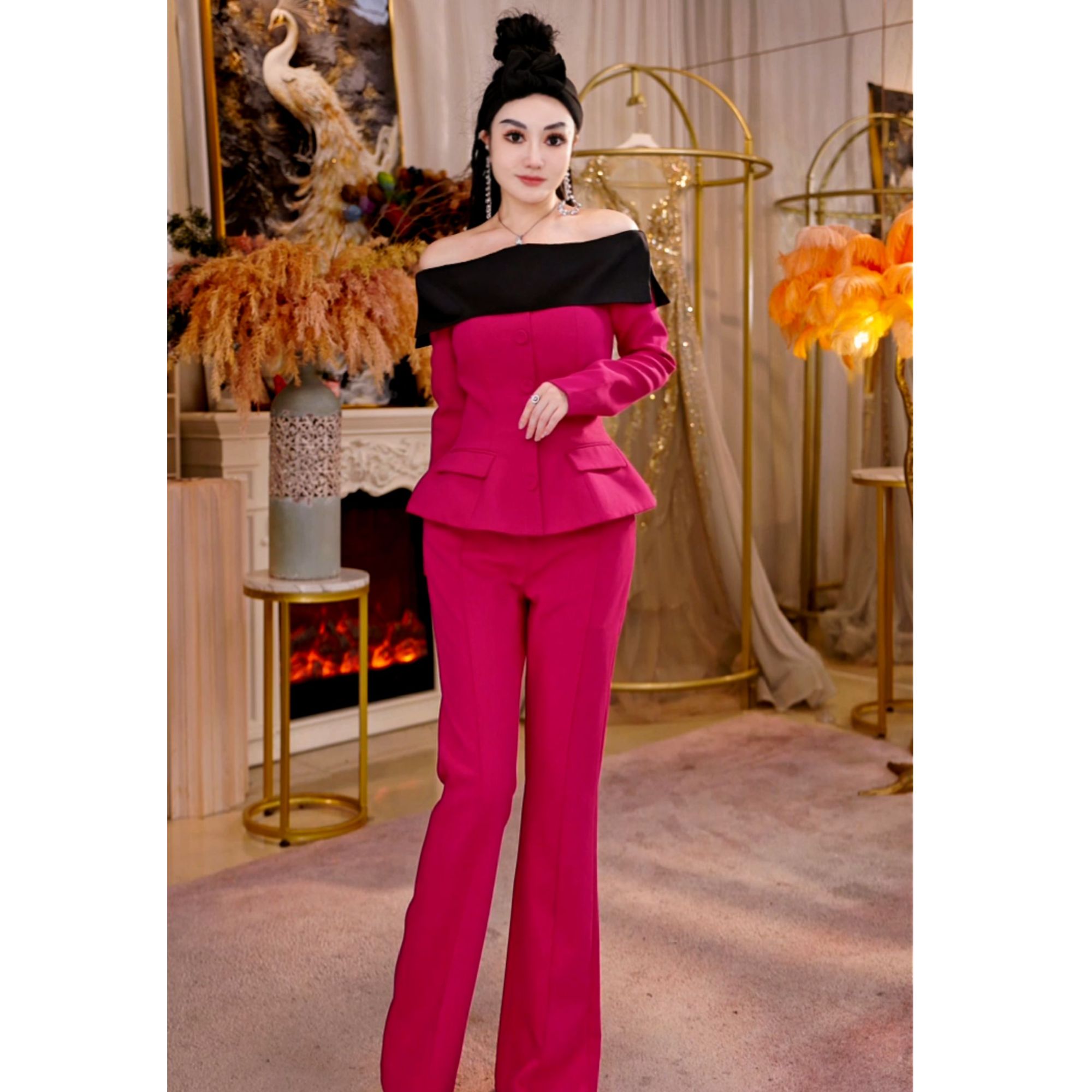 【星姐推荐】星原创高级定制「绯云」设计师小众轻奢名媛撞色收腰套装